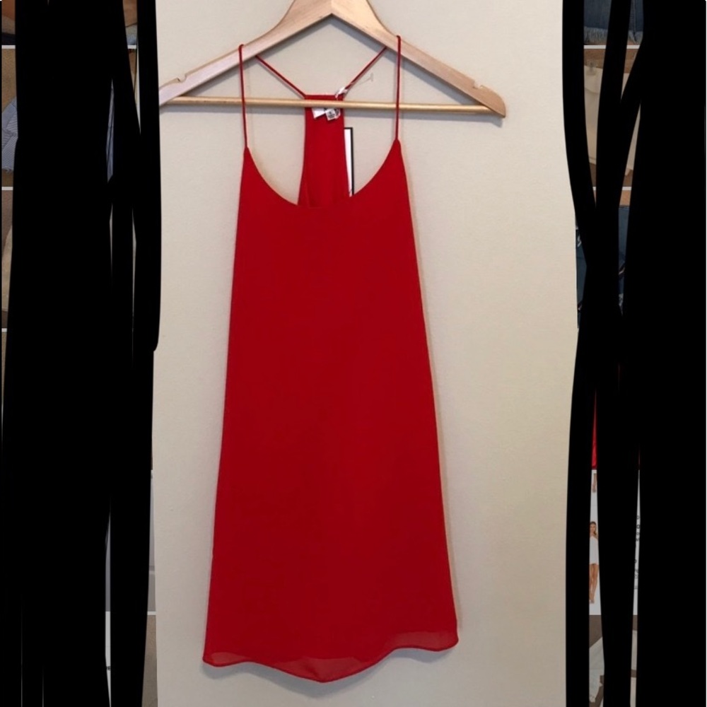 Red chiffon halter dress